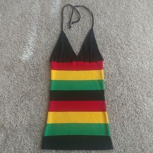 Crochet halter Rasta Mini Dress